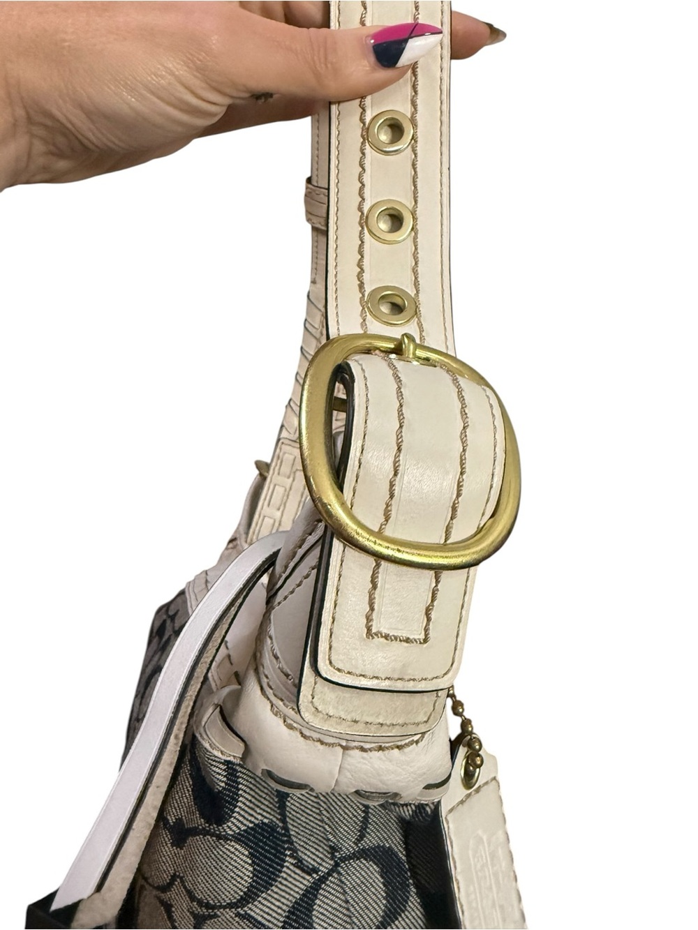 Coach 2007 Bleecker Signature Denim Bucket Bag Blue Canvas White Leather Y2K - Picture 4 of 13